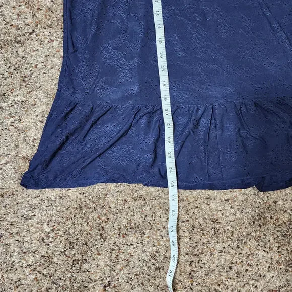 W5 Womens Top sz Small Navy Coral Floral Sleeveless Tank Keyhole Back Blouse - Picture 5 of 6